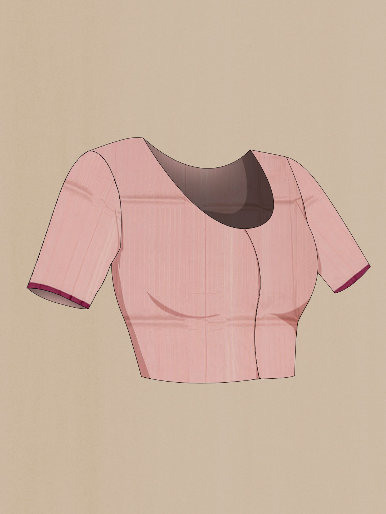 Close up image of the blouse of Pink Banarasi Katan Silk Saree with Zari Butta on the body and Plain Border. 