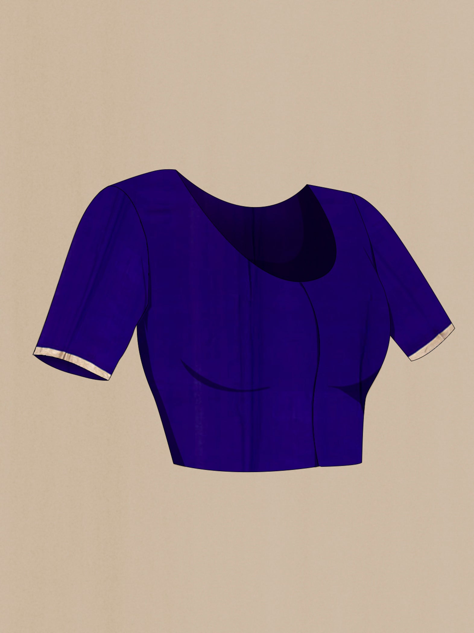 Close up image of the blouse of Dark Blue Banarasi Katan Silk Saree with Zari Butta on the body and Zari Border. 