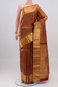 Pure Silk Pure Zari Maroon Kanjivaram Saree with Zari Brocade on the body and Zari Border.  displayed on a mannequin