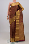 Pure Silk Pure Zari Coffee Brown Kanjivaram Saree with Zari Brocade on the body and Zari Border.  displayed on a mannequin