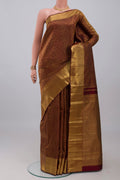 Pure Silk Pure Zari Maroon Kanjivaram Saree with Zari Brocade on the body and Zari Border.  displayed on a mannequin