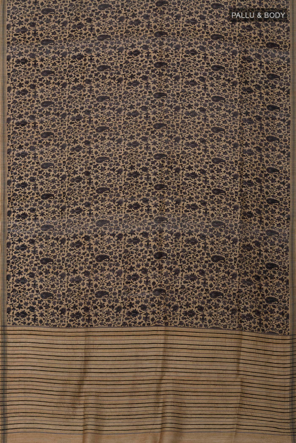 Flat view of Cream Jute Silk Saree with Fancy on the body and Without Border. 