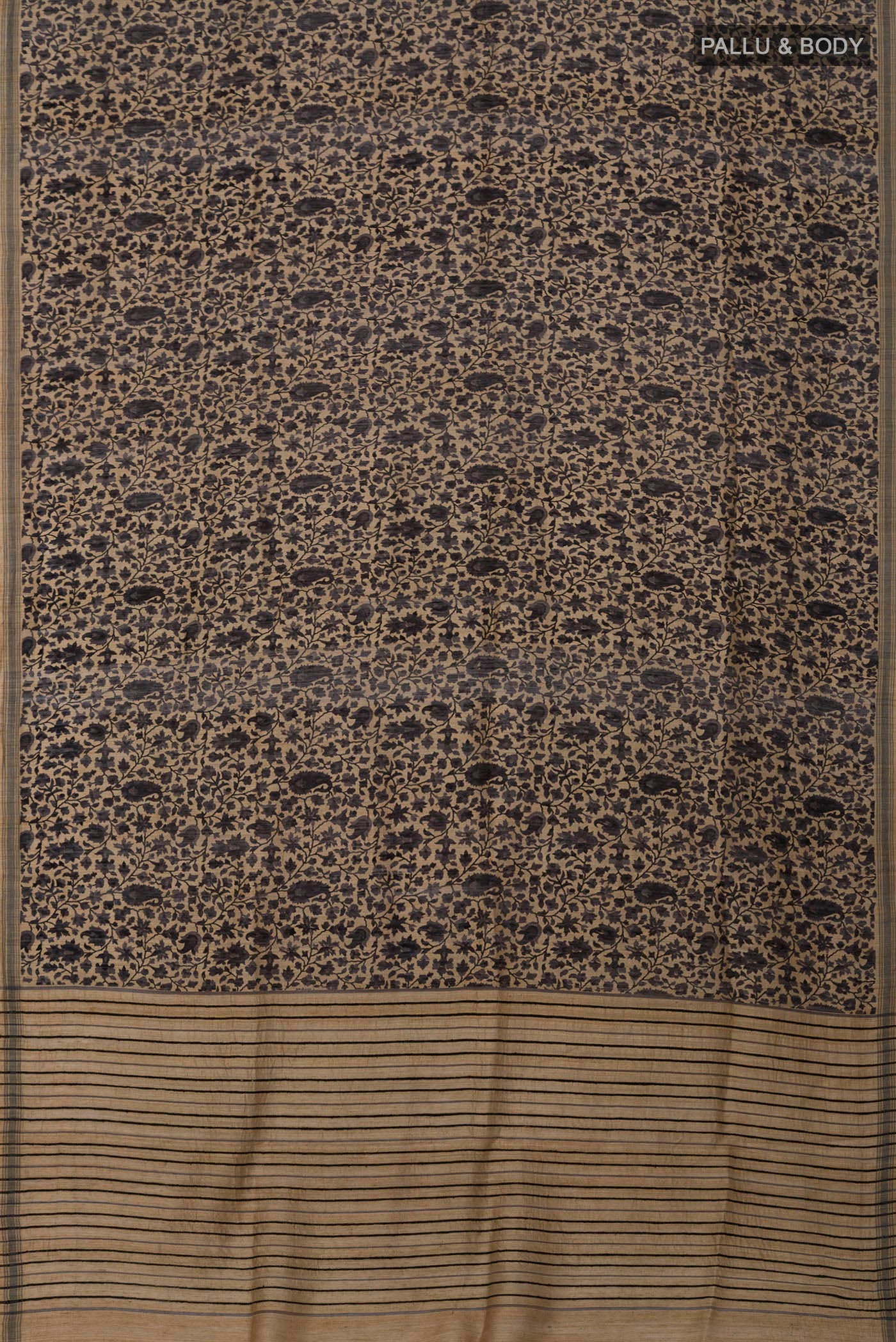 Flat view of Cream Jute Silk Saree with Fancy on the body and Without Border. 