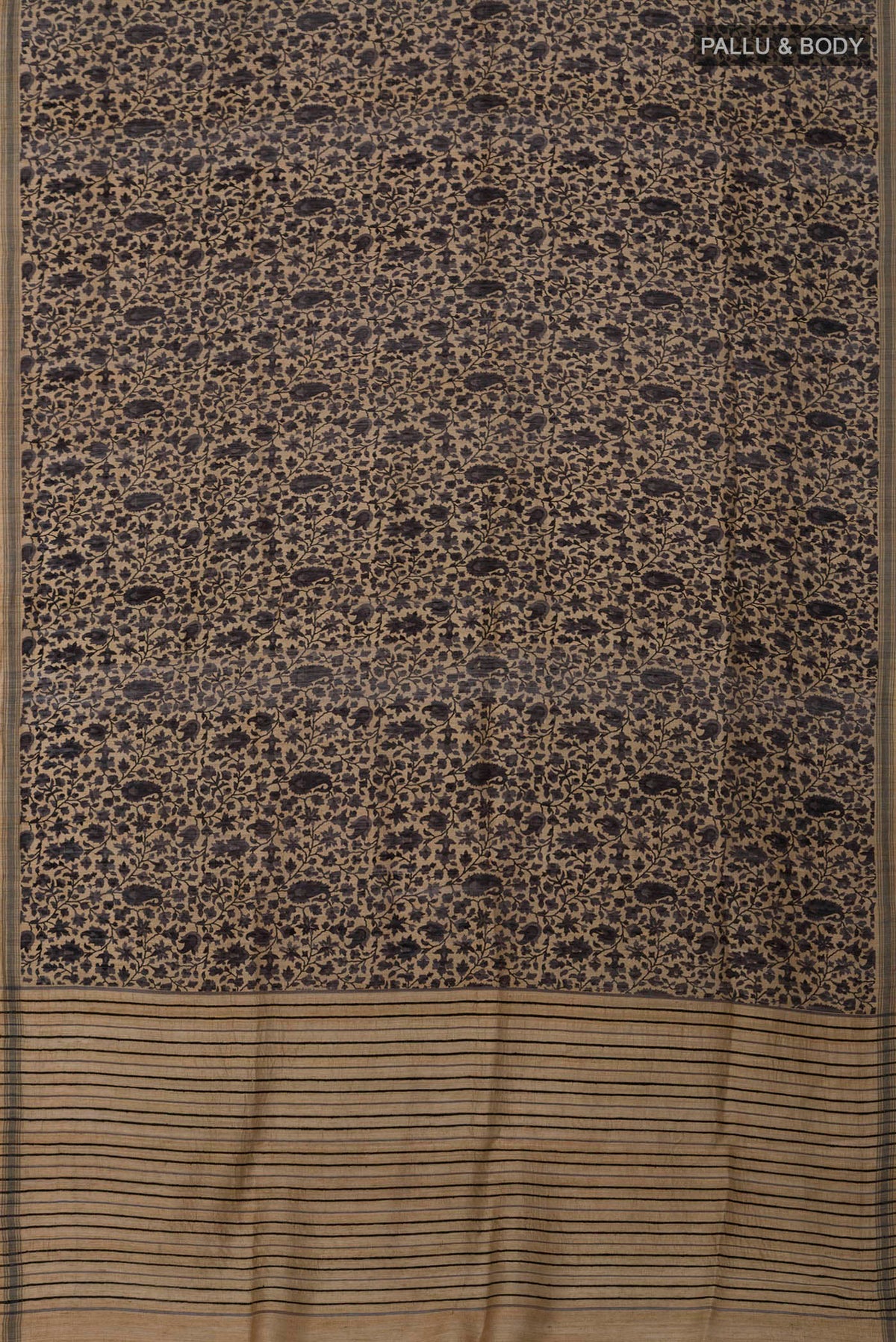 Flat view of Cream Jute Silk Saree with Fancy on the body and Without Border. 