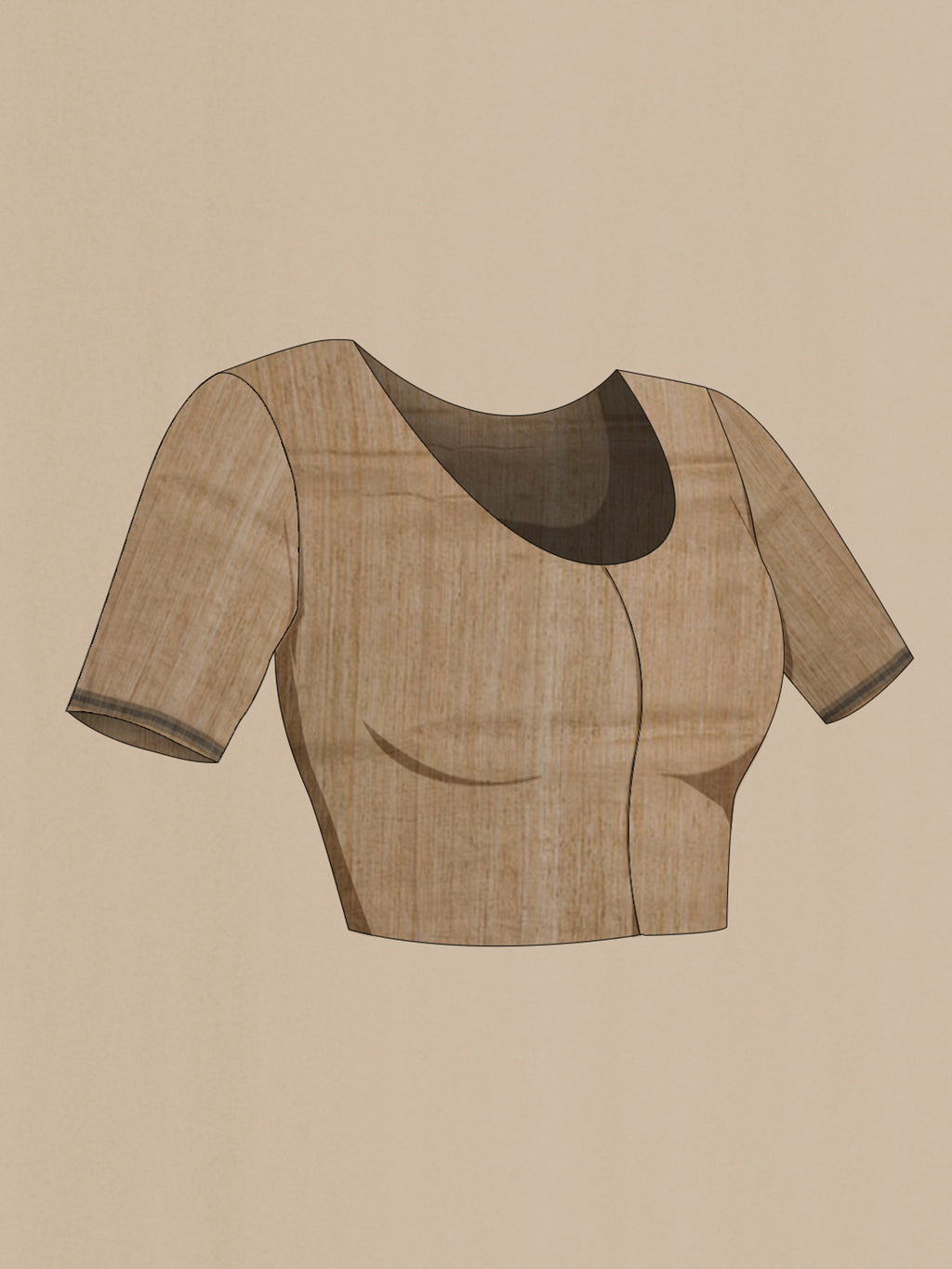Close up image of the blouse of Cream Jute Silk Saree with Fancy on the body and Without Border. 