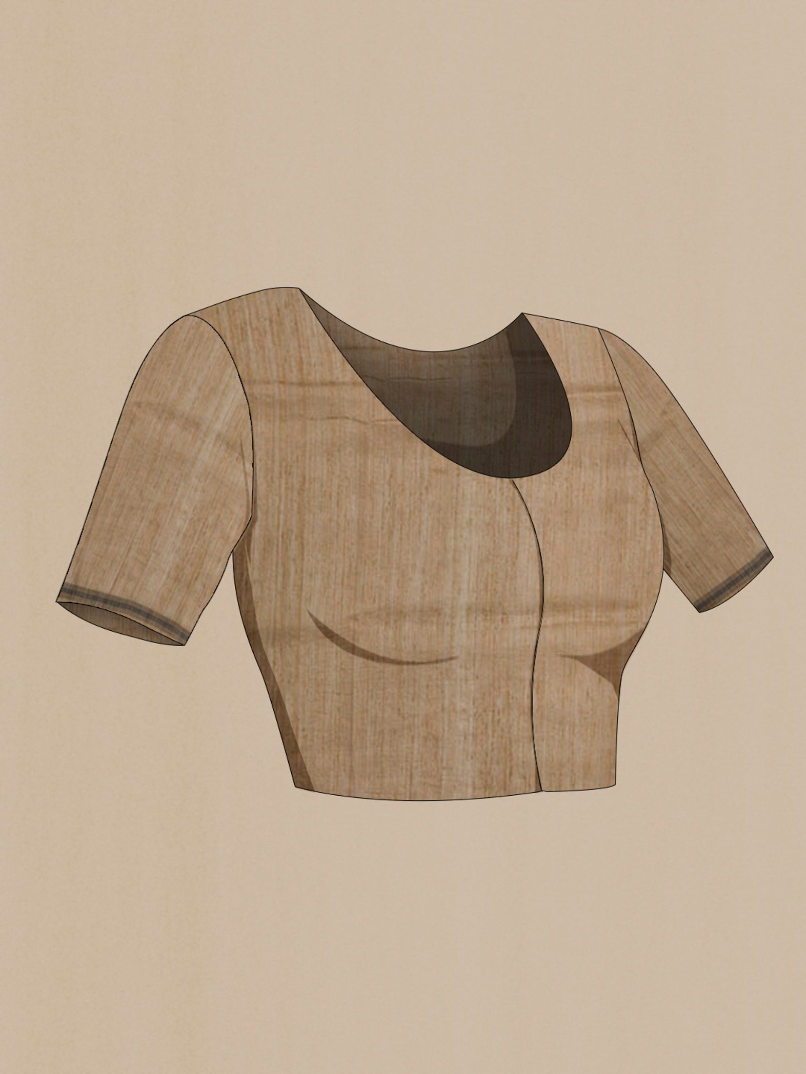 Close up image of the blouse of Cream Jute Silk Saree with Fancy on the body and Without Border. 