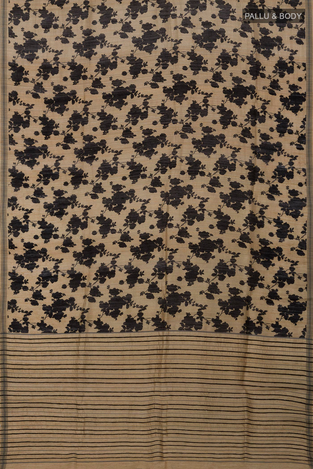 Flat view of Cream Jute Silk Saree with Fancy on the body and Without Border. 
