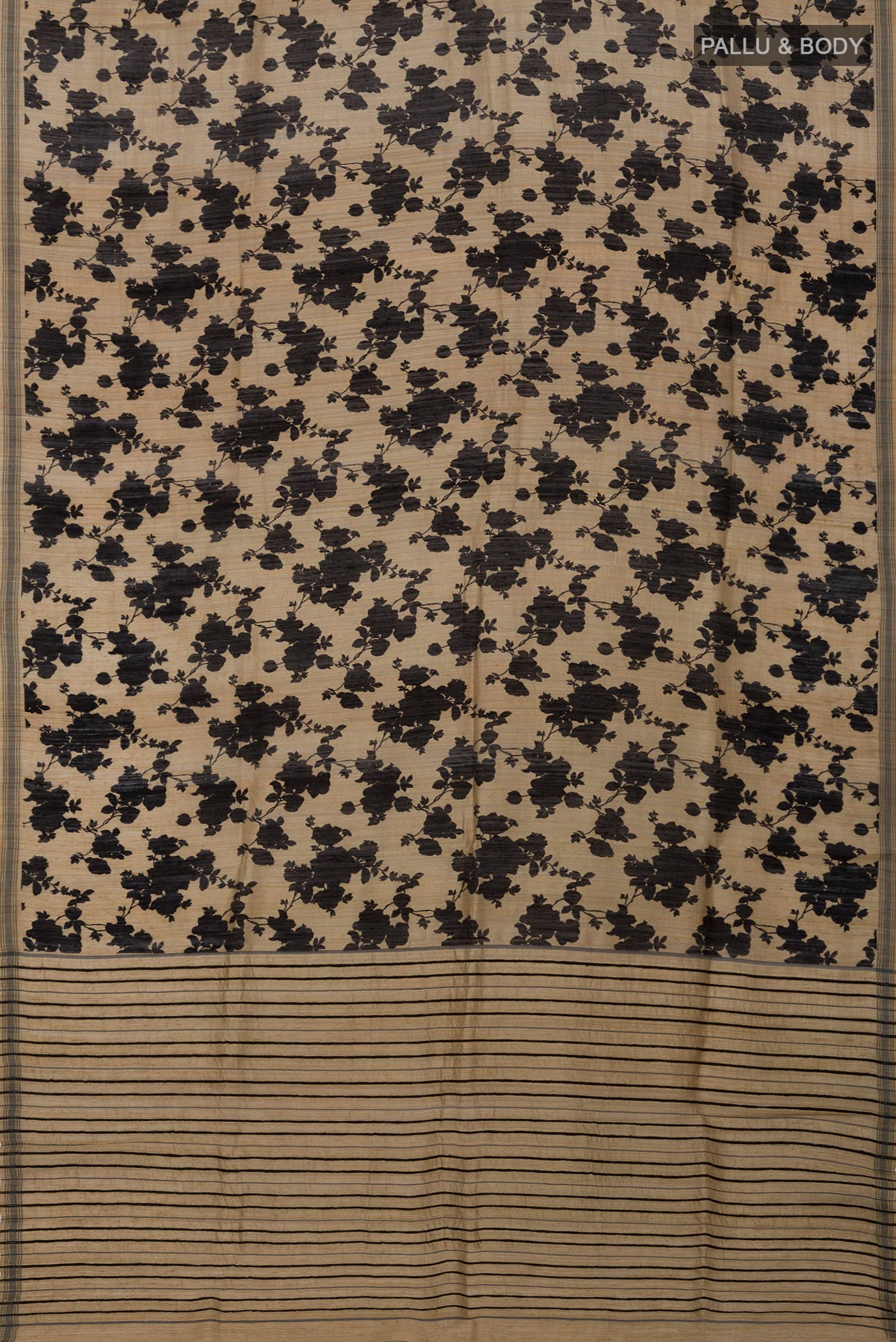 Flat view of Cream Jute Silk Saree with Fancy on the body and Without Border. 
