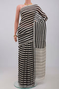 Black Jute Silk Saree with Fancy on the body and Without Border.  displayed on a mannequin
