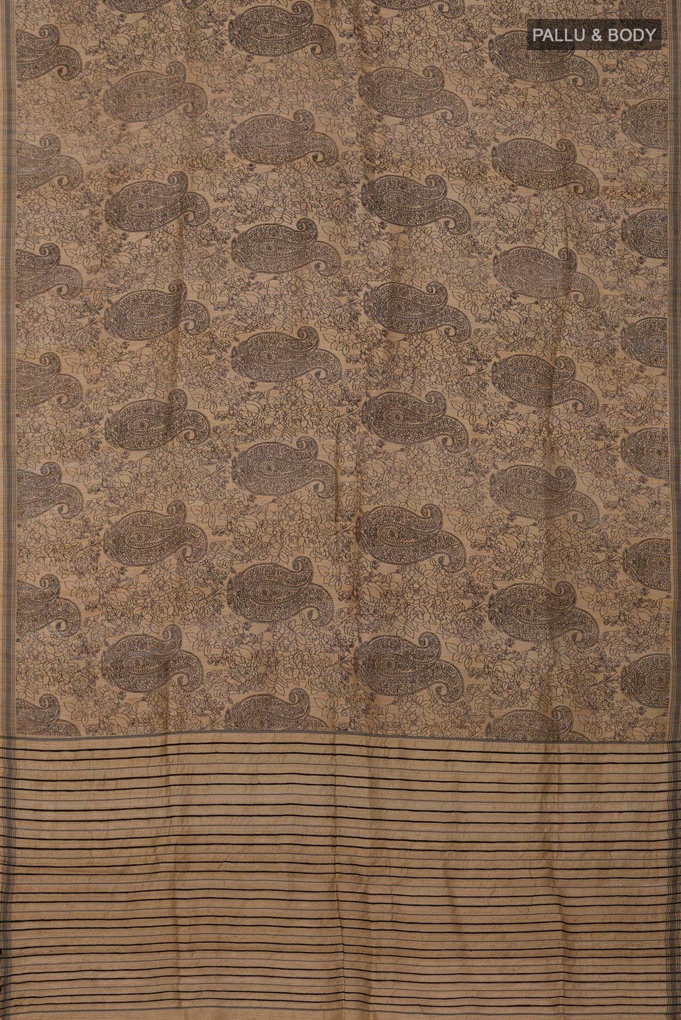 Flat view of Cream Jute Silk Saree with Fancy on the body and Without Border. 