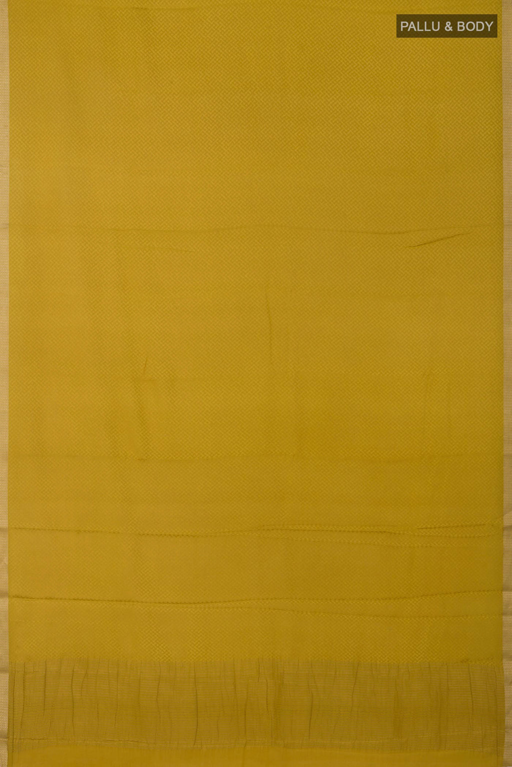 Flat view of Yellow Crepe Saree with Fancy on the body and Zari Border. 