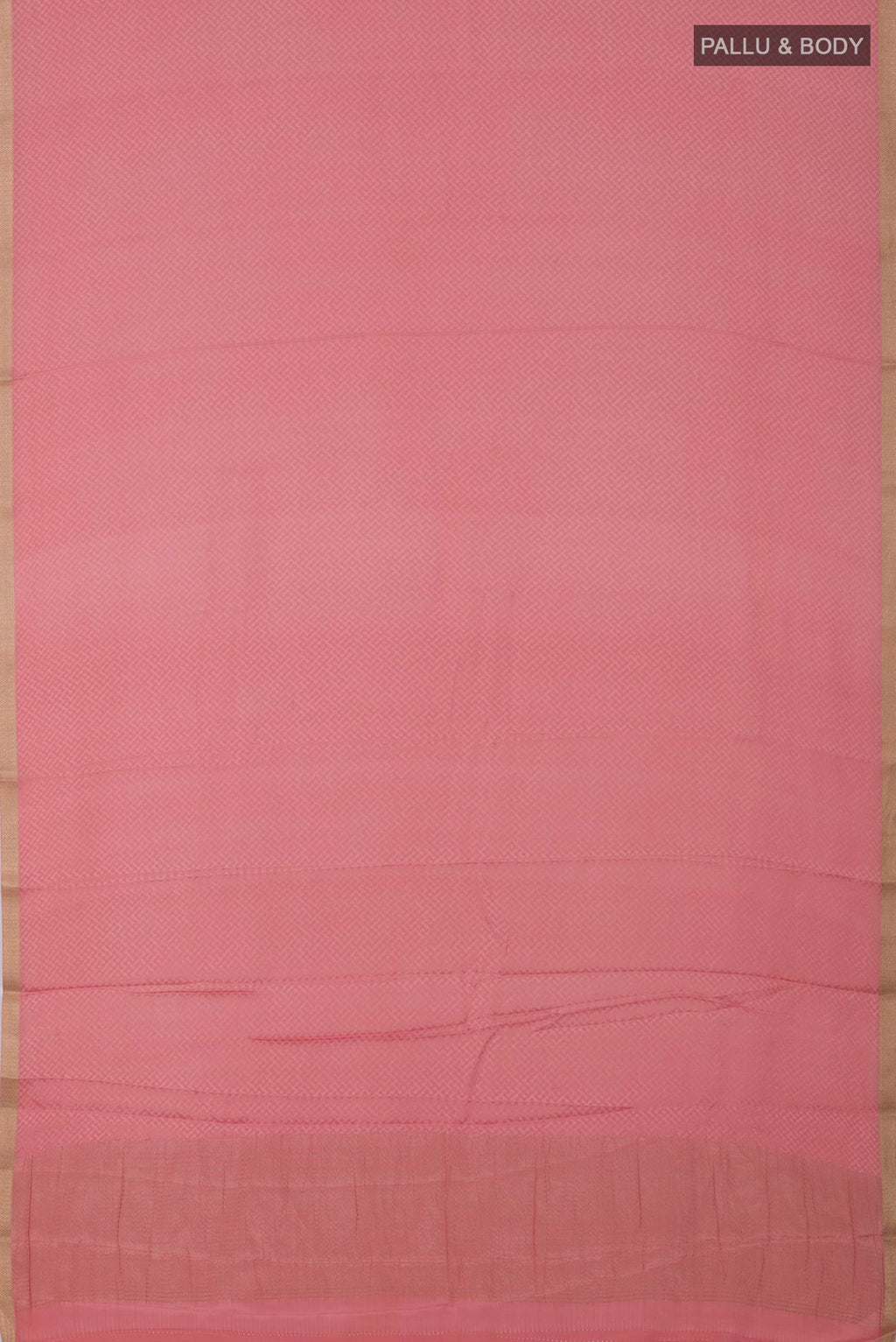 Flat view of Pink Crepe Saree with Fancy on the body and Zari Border. 