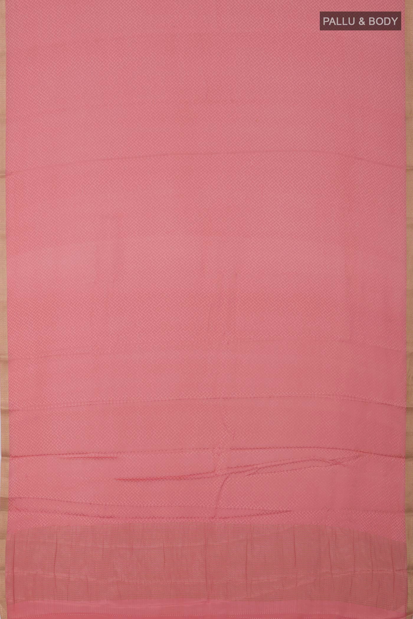 Flat view of Pink Crepe Saree with Fancy on the body and Zari Border. 