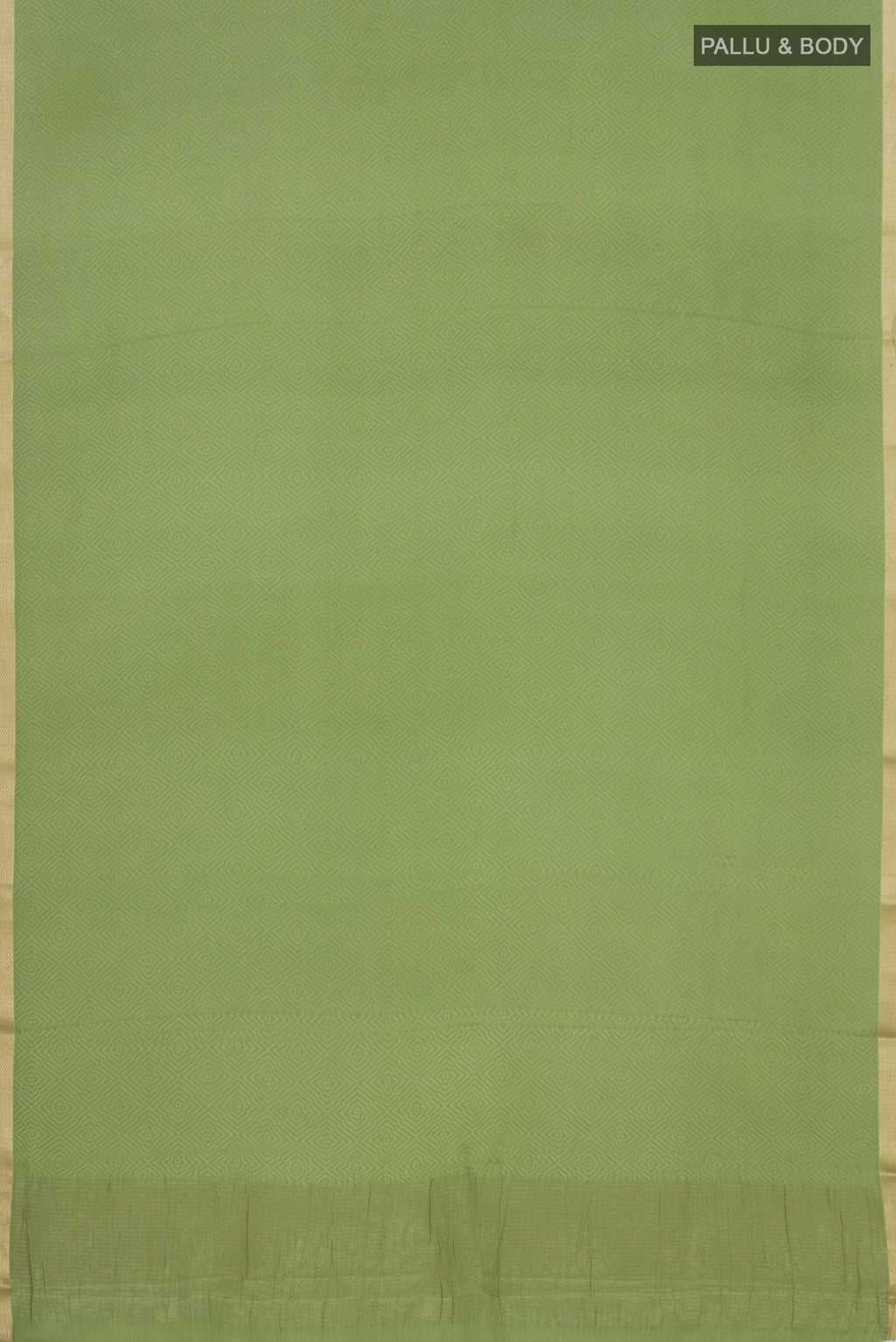 Flat view of Green Crepe Saree with Jacquard design on the body and Zari Border. 