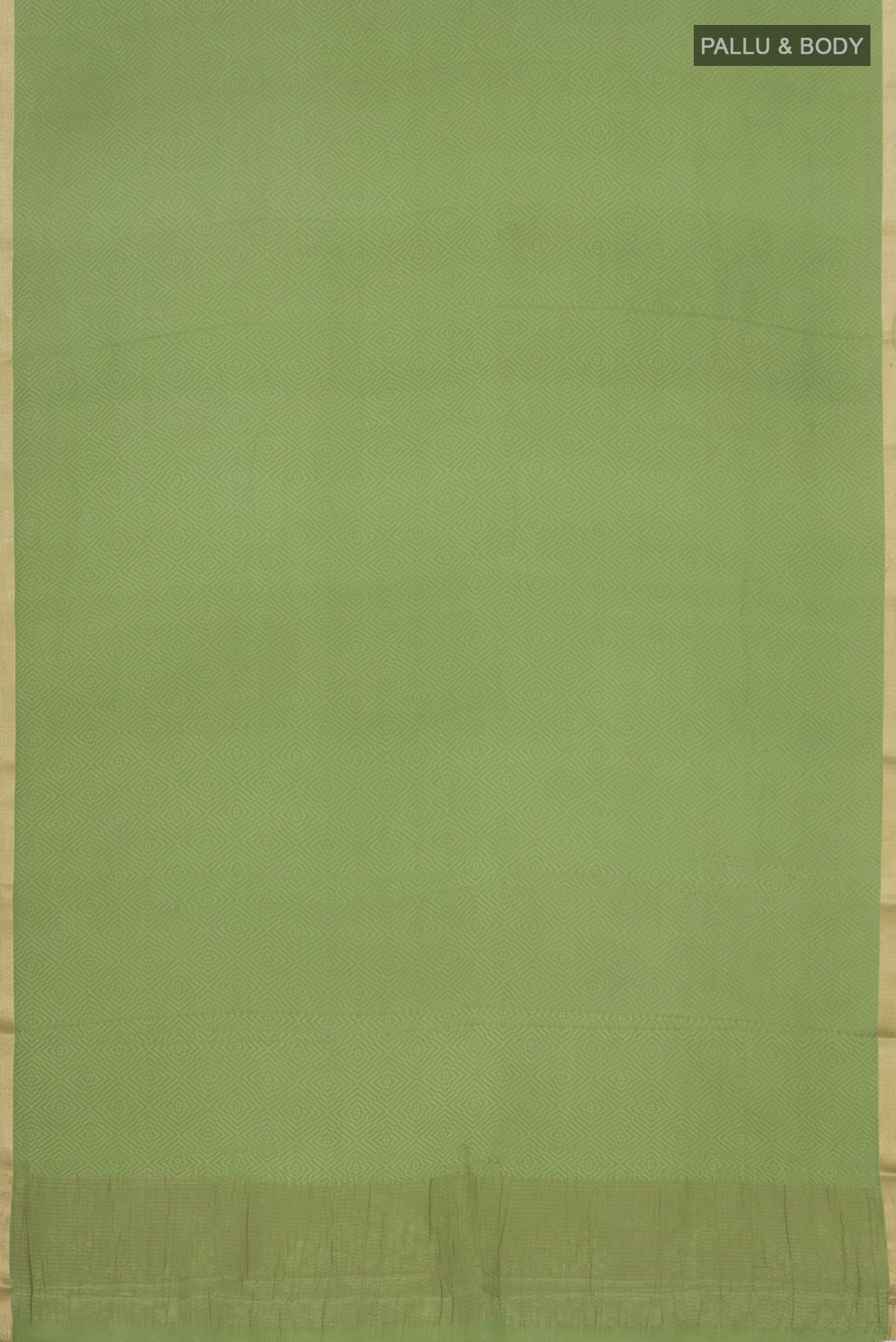 Flat view of Green Crepe Saree with Jacquard design on the body and Zari Border. 
