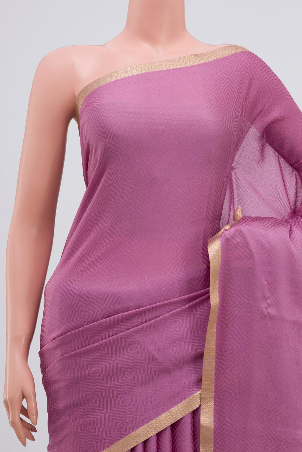 Border image of Lavender Mysore Crepe Saree with Jacquard design on the body and Zari Border. 