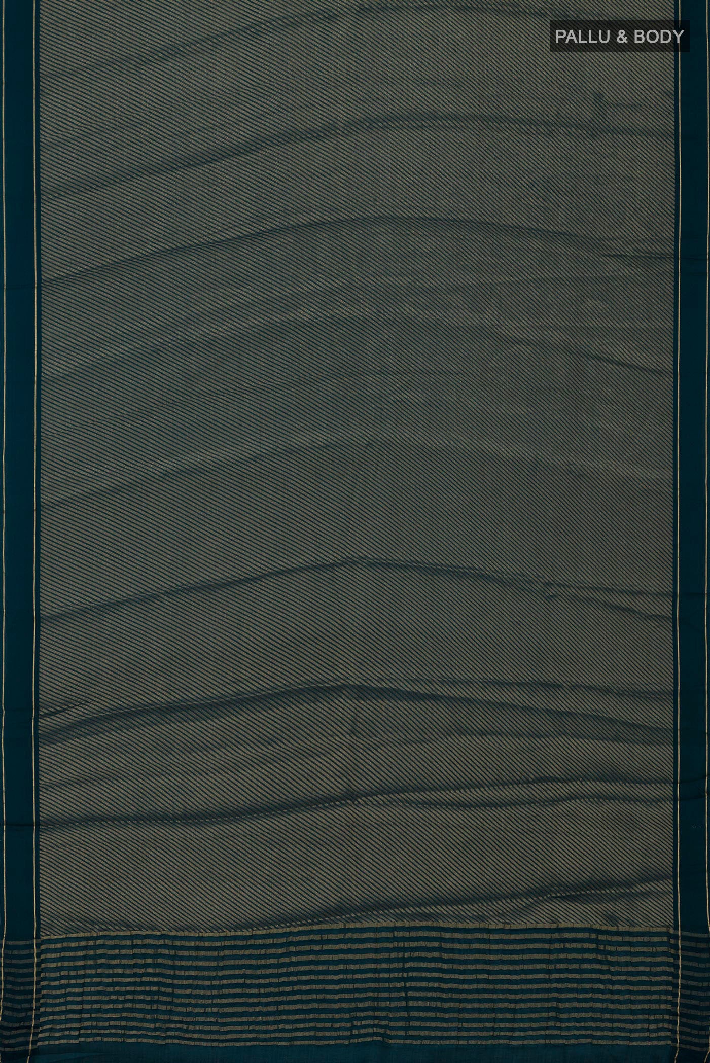 Flat view of Blue Crepe Saree with Fancy on the body and Thin Zari Line. 