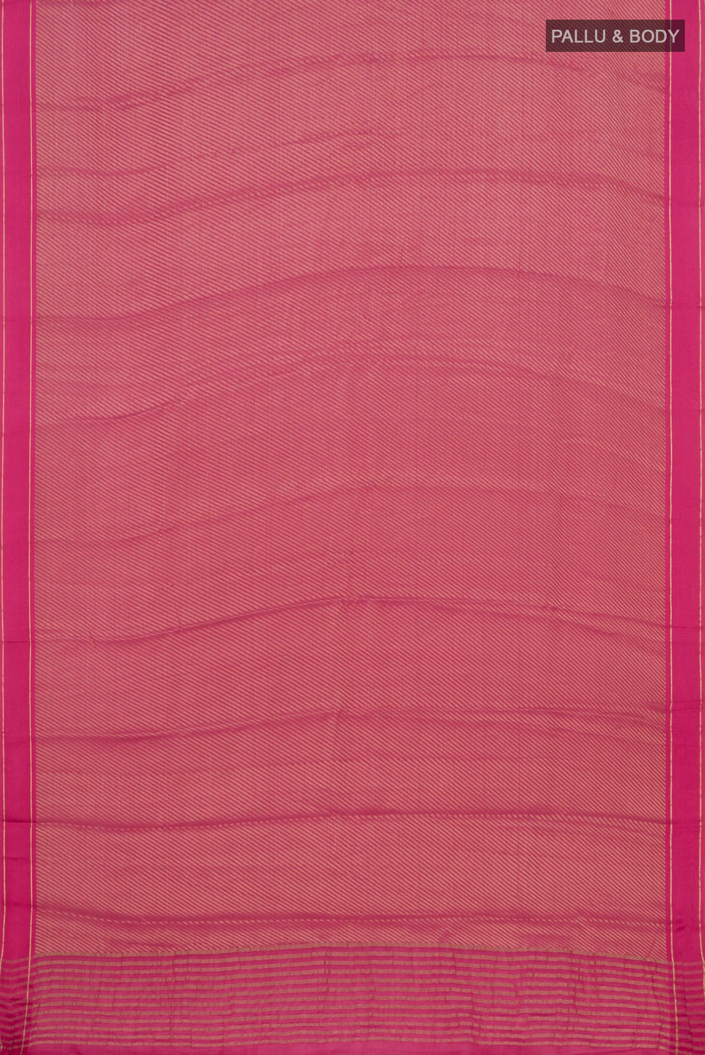 Flat view of Pink Mysore Georgette Saree with Zari Brocade on the body and Plain Border. 