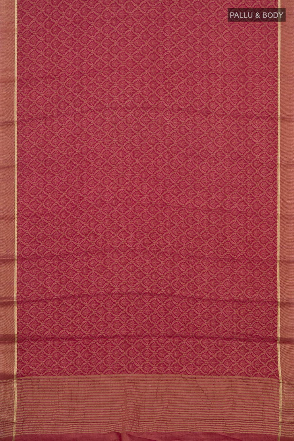 Flat view of Pink Georgette Saree with Zari Brocade on the body and Zari Border. 