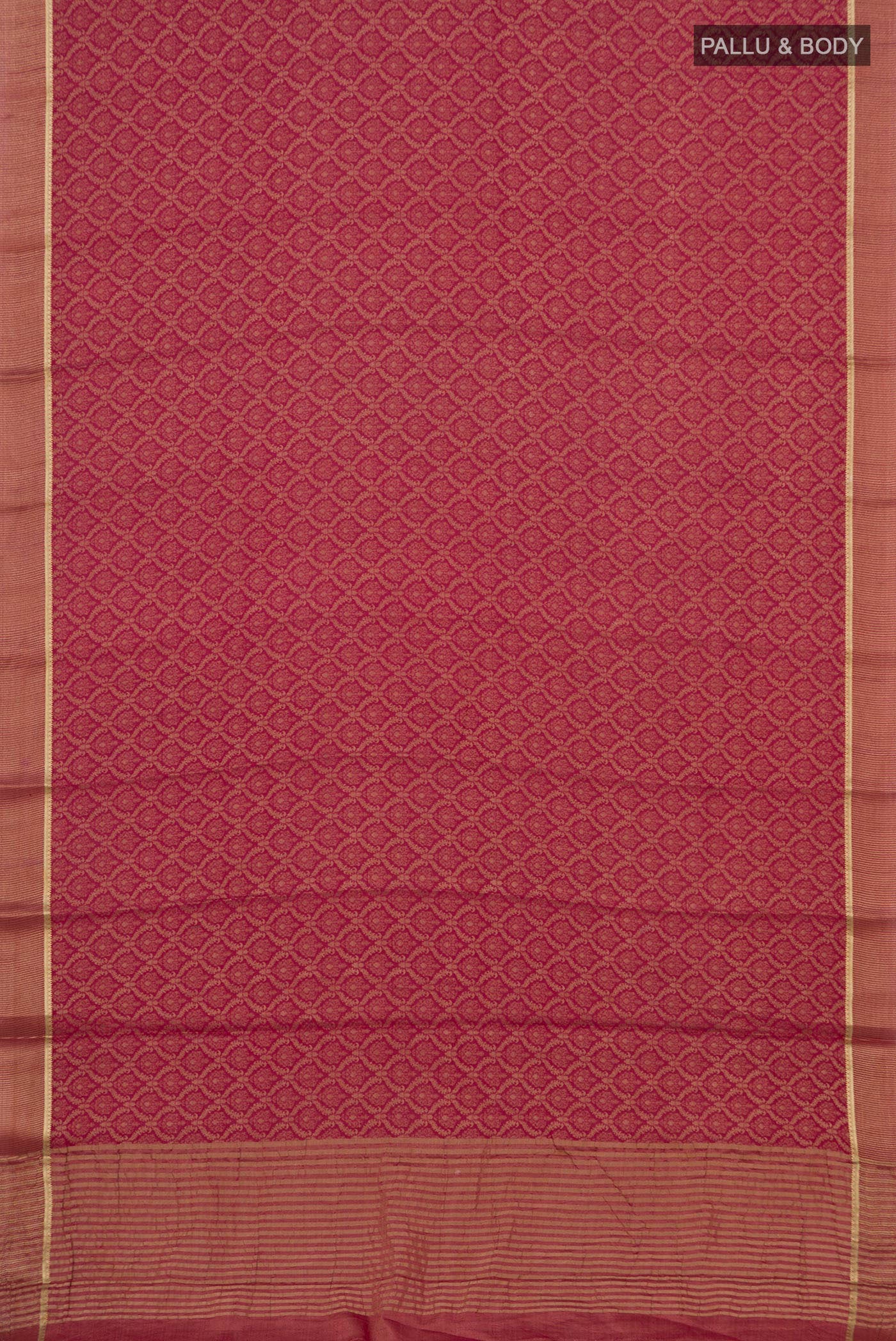 Flat view of Pink Georgette Saree with Zari Brocade on the body and Zari Border. 