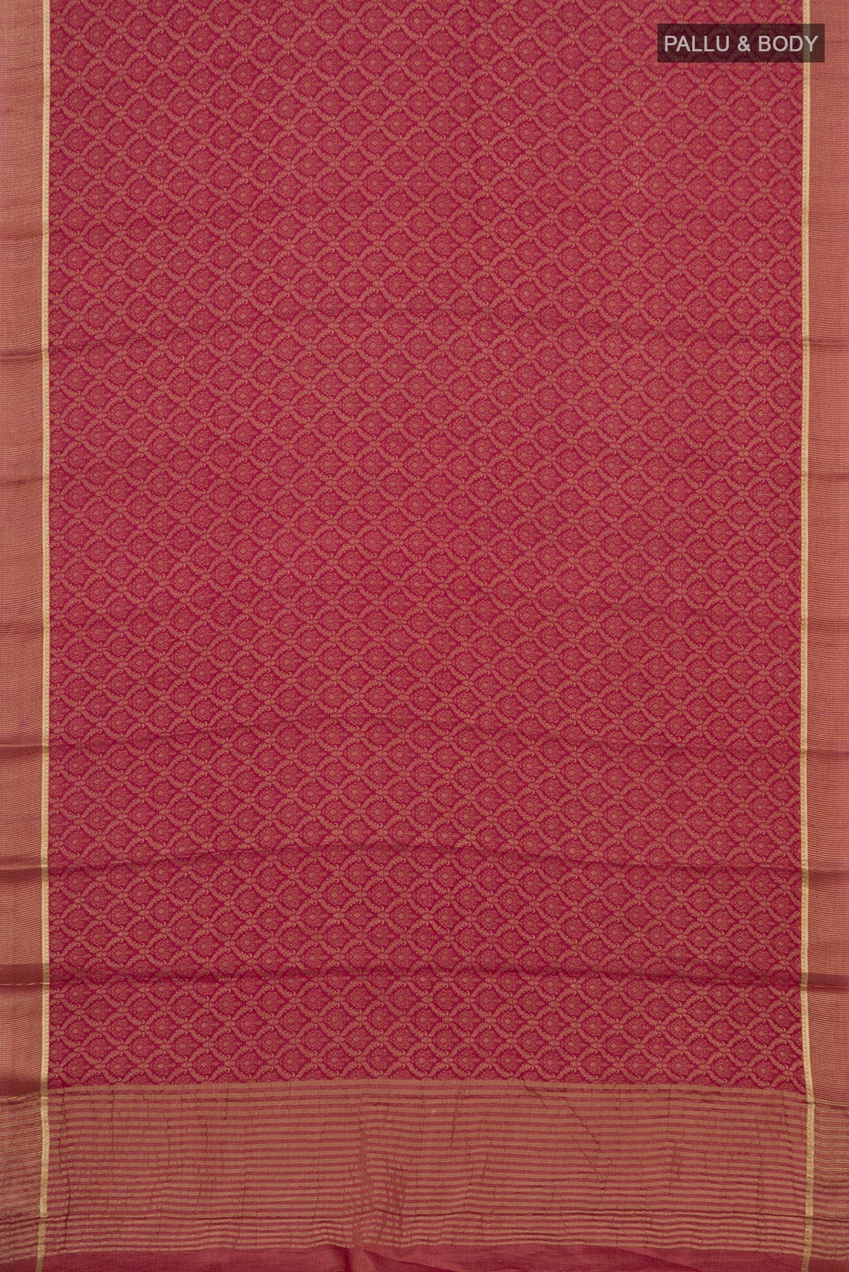 Flat view of Pink Georgette Saree with Zari Brocade on the body and Zari Border. 