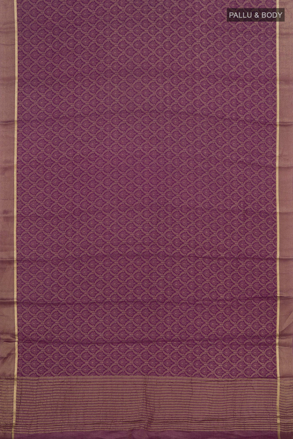 Flat view of Purple Georgette Saree with Zari Brocade on the body and Zari Border. 
