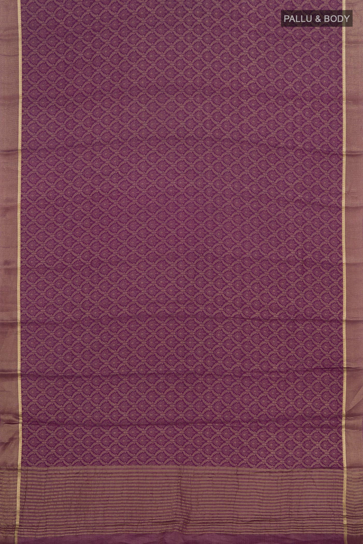 Flat view of Purple Georgette Saree with Zari Brocade on the body and Zari Border. 