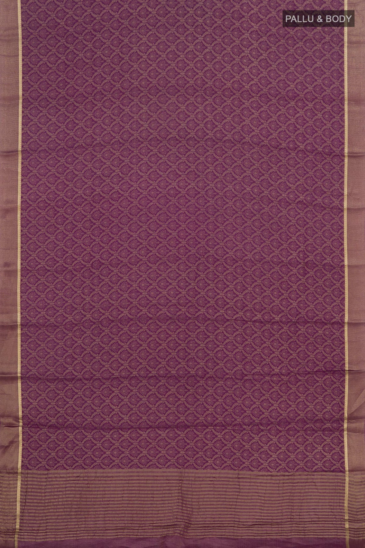 Flat view of Purple Georgette Saree with Zari Brocade on the body and Zari Border. 