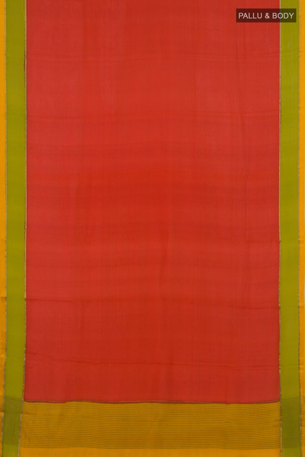 Flat view of Orange Mysore Crepe Saree with Plain Body and Plain Border. 