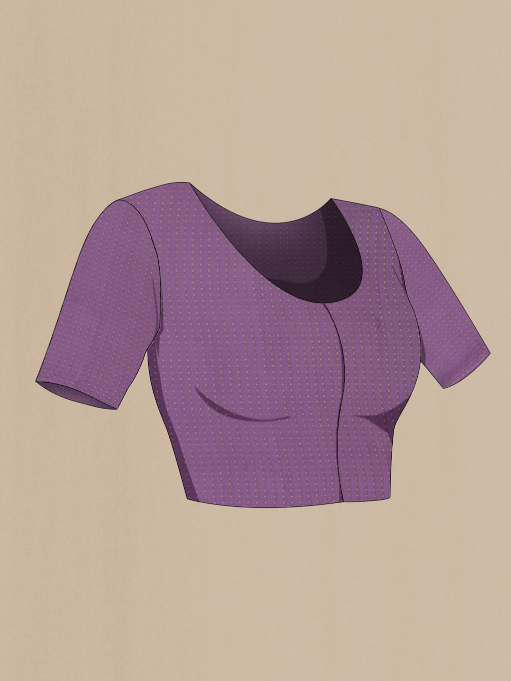 Close up image of the blouse of Lavender Georgette Saree with Plain Body and Zari Border. 