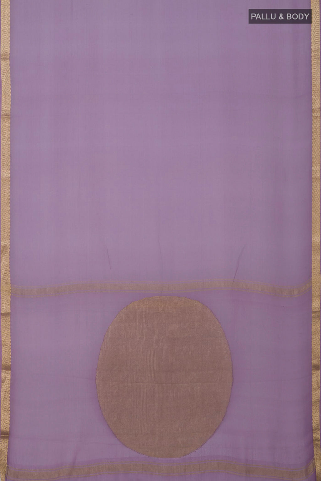 Flat view of Lavender Georgette Saree with Plain Body and Zari Border. 