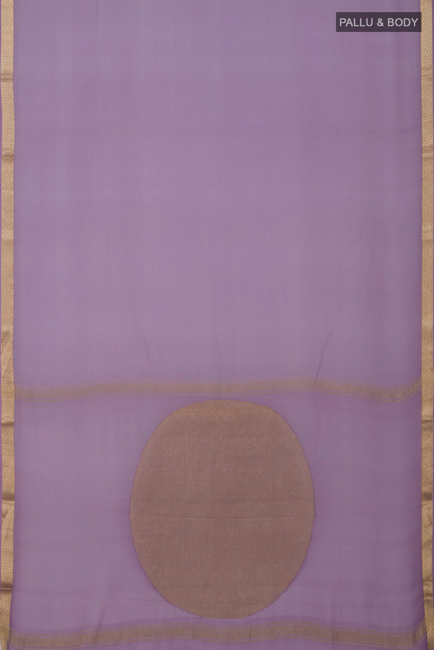 Flat view of Lavender Georgette Saree with Plain Body and Zari Border. 