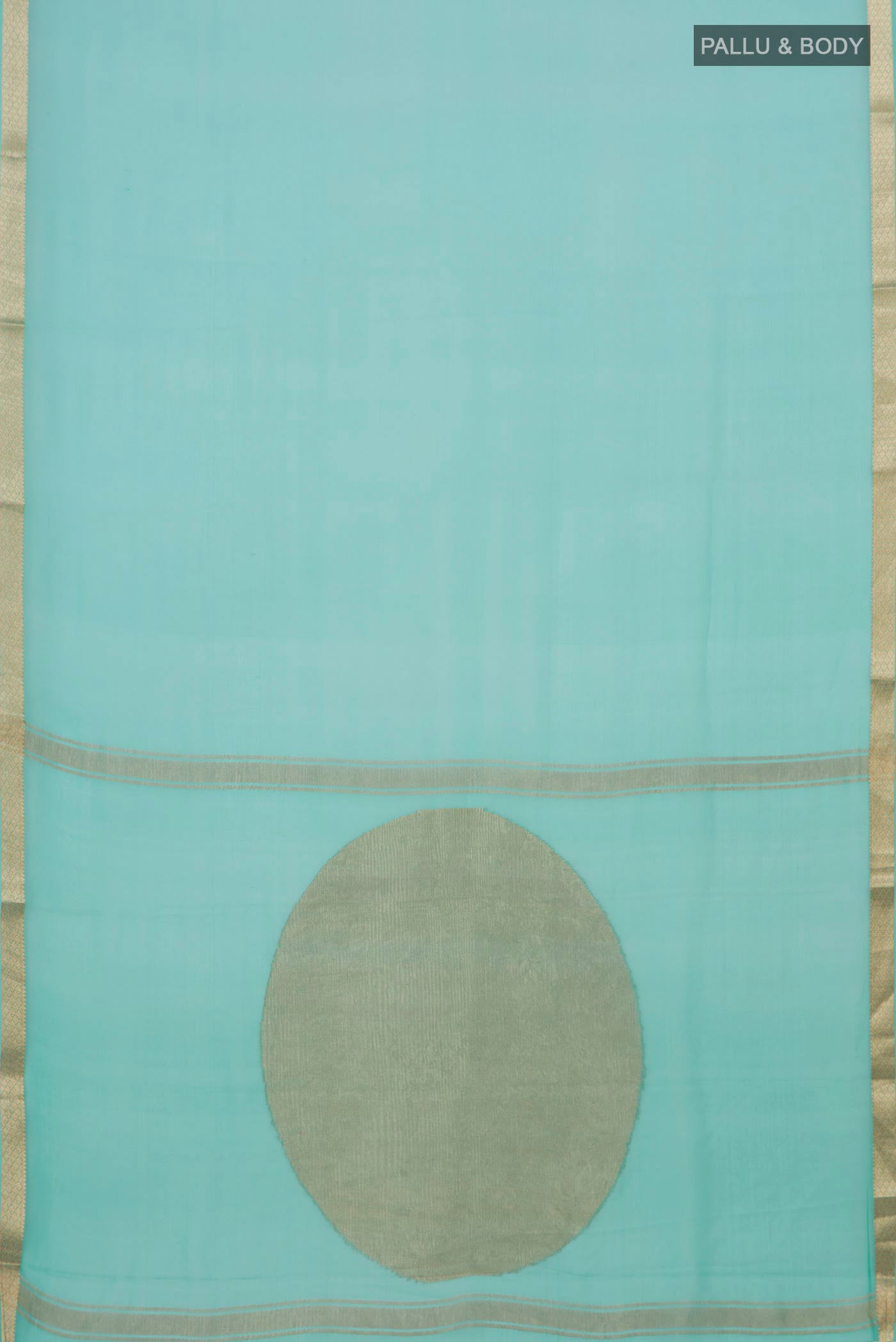 Flat view of Blue Mysore Chiffon Saree with Plain Body and Zari Border. 