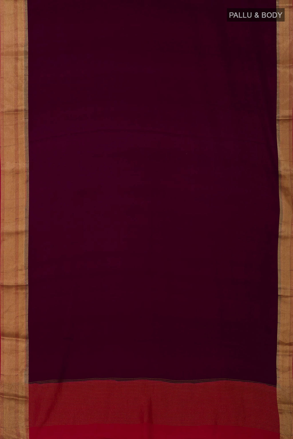 Flat view of Purple Crepe Saree with Plain Body and Zari Border. 