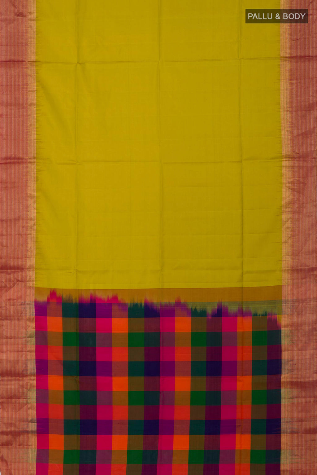 Flat view of Green Soft Silk Saree with Plain Body and Zari Border. 