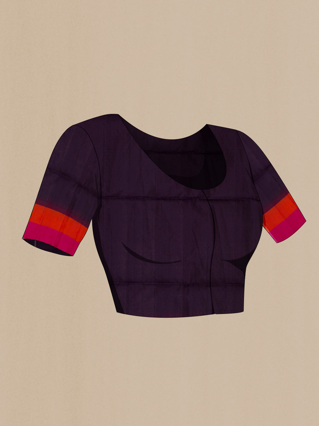 Close up image of the blouse of Pure Silk Purple Soft Saree with Zari Butta on the body and Plain Border. 