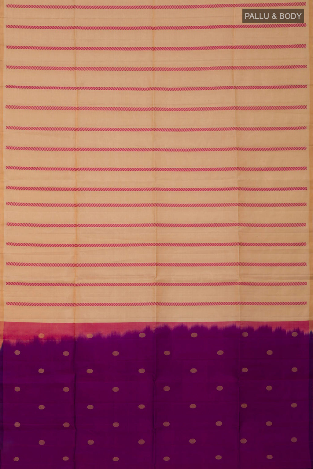 Flat view of Cream Soft Silk Saree with Fancy on the body and Without Border. 