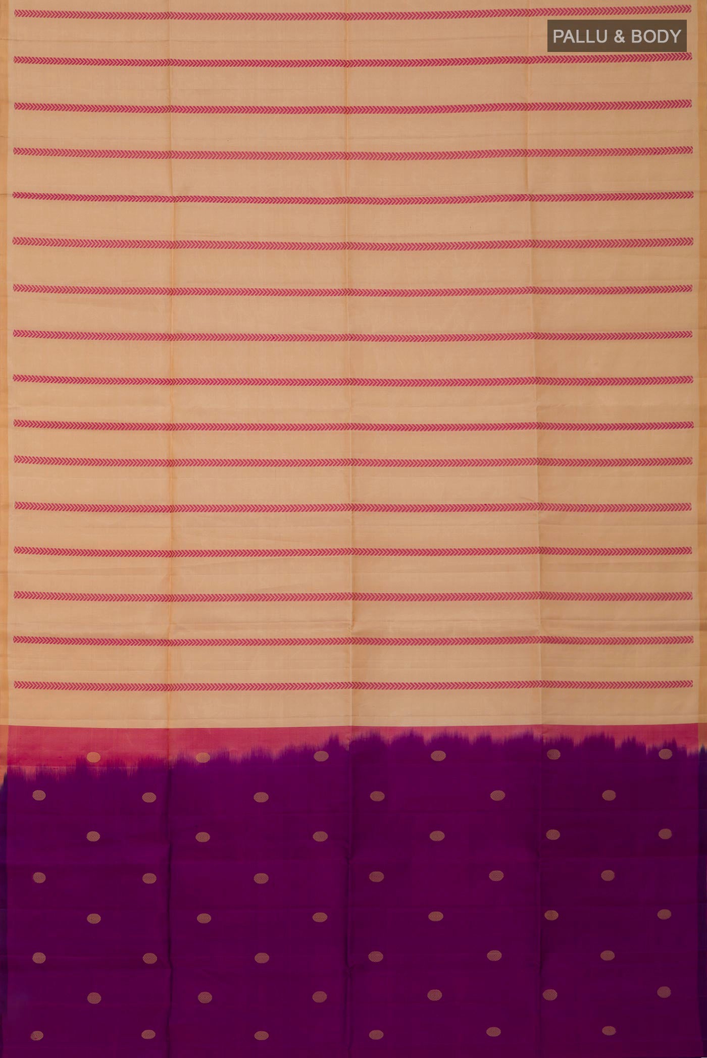 Flat view of Cream Soft Silk Saree with Fancy on the body and Without Border. 