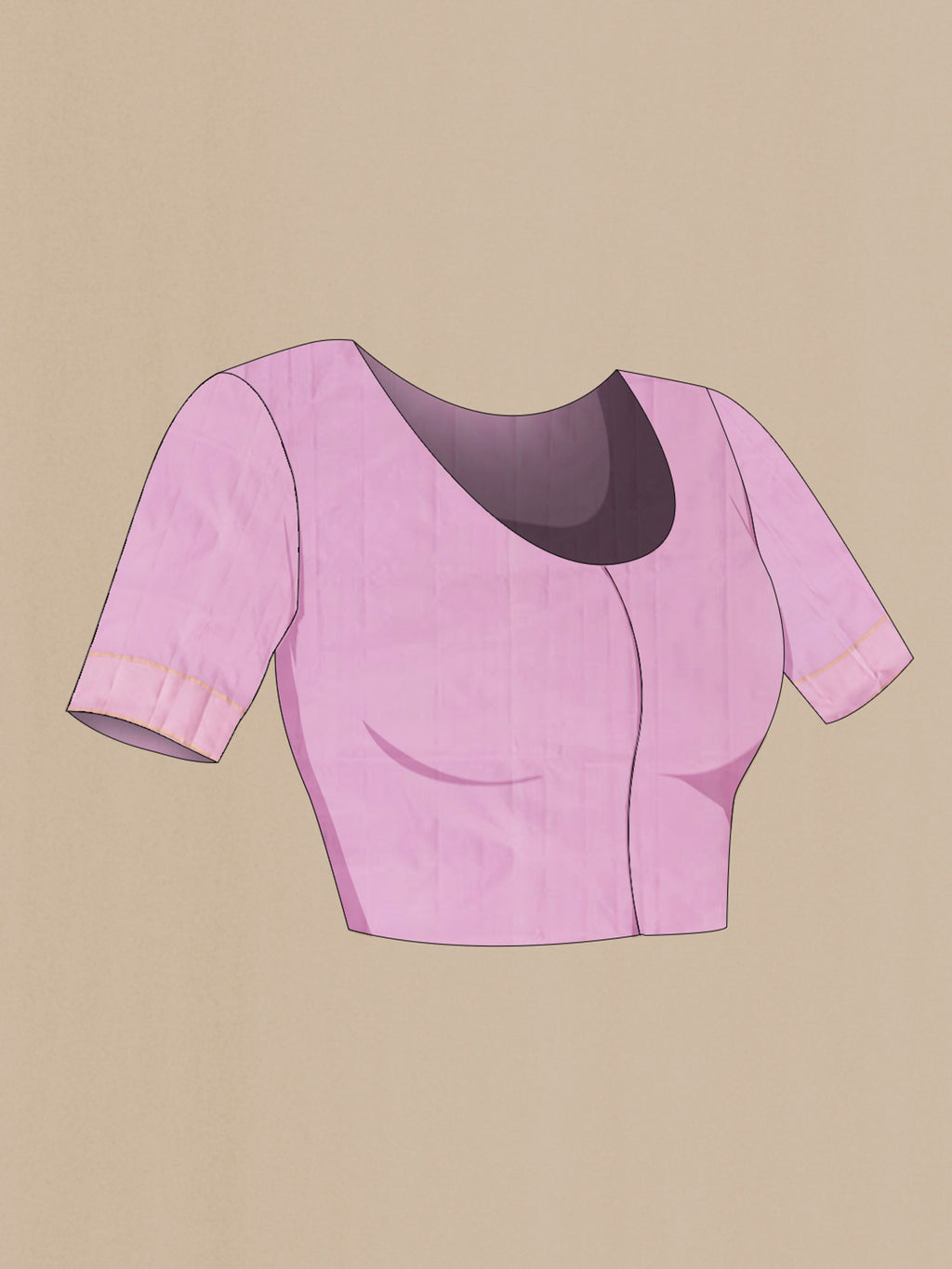 Close up image of the blouse of Lavender Soft Silk Saree with Zari Butta on the body and Thin Zari Line. 