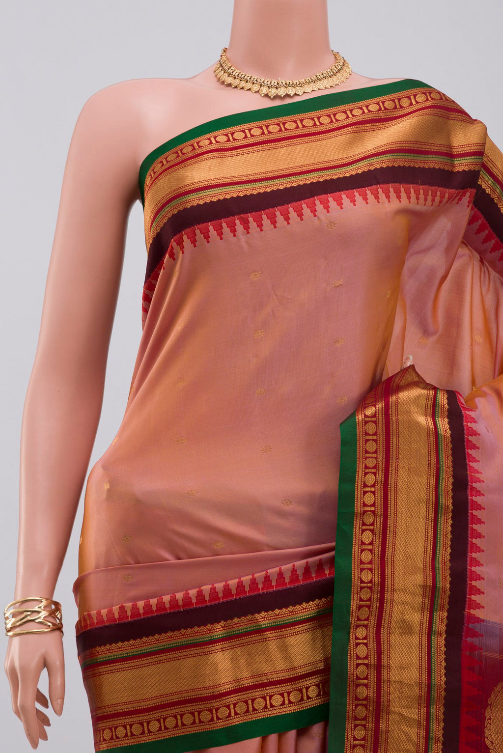 Border image of Pink Gadwal Silk Saree with Zari Butta on the body and Zari Border. 