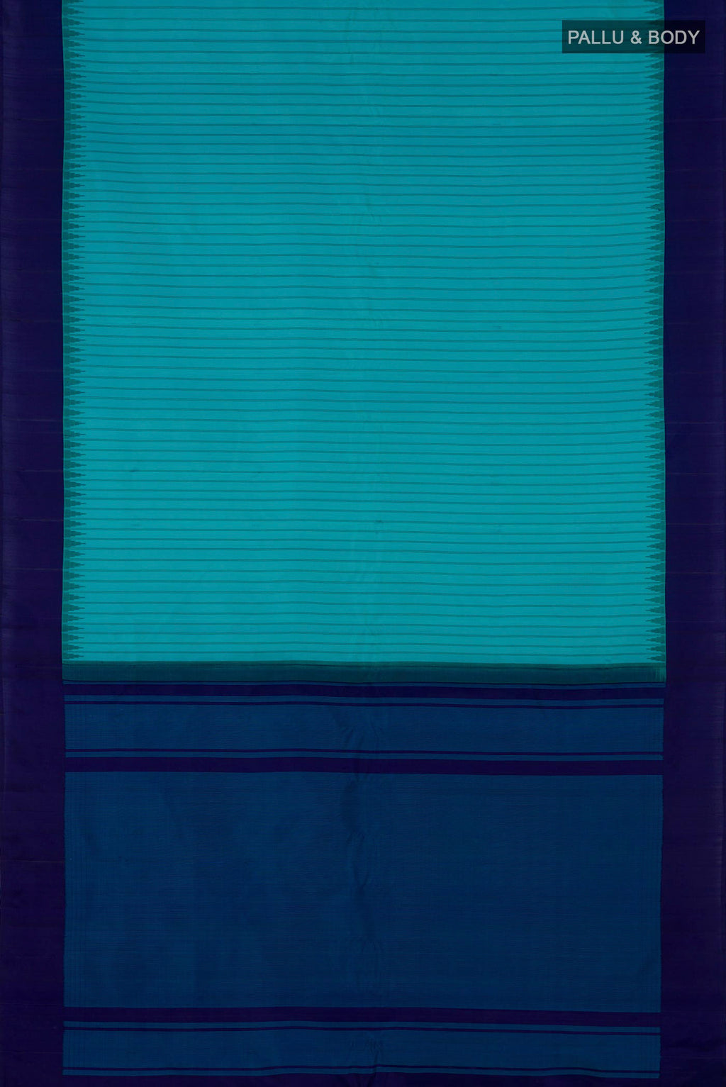 Flat view of Sky Blue Gadwal Silk Saree with Stripes on the body and Plain Border. 
