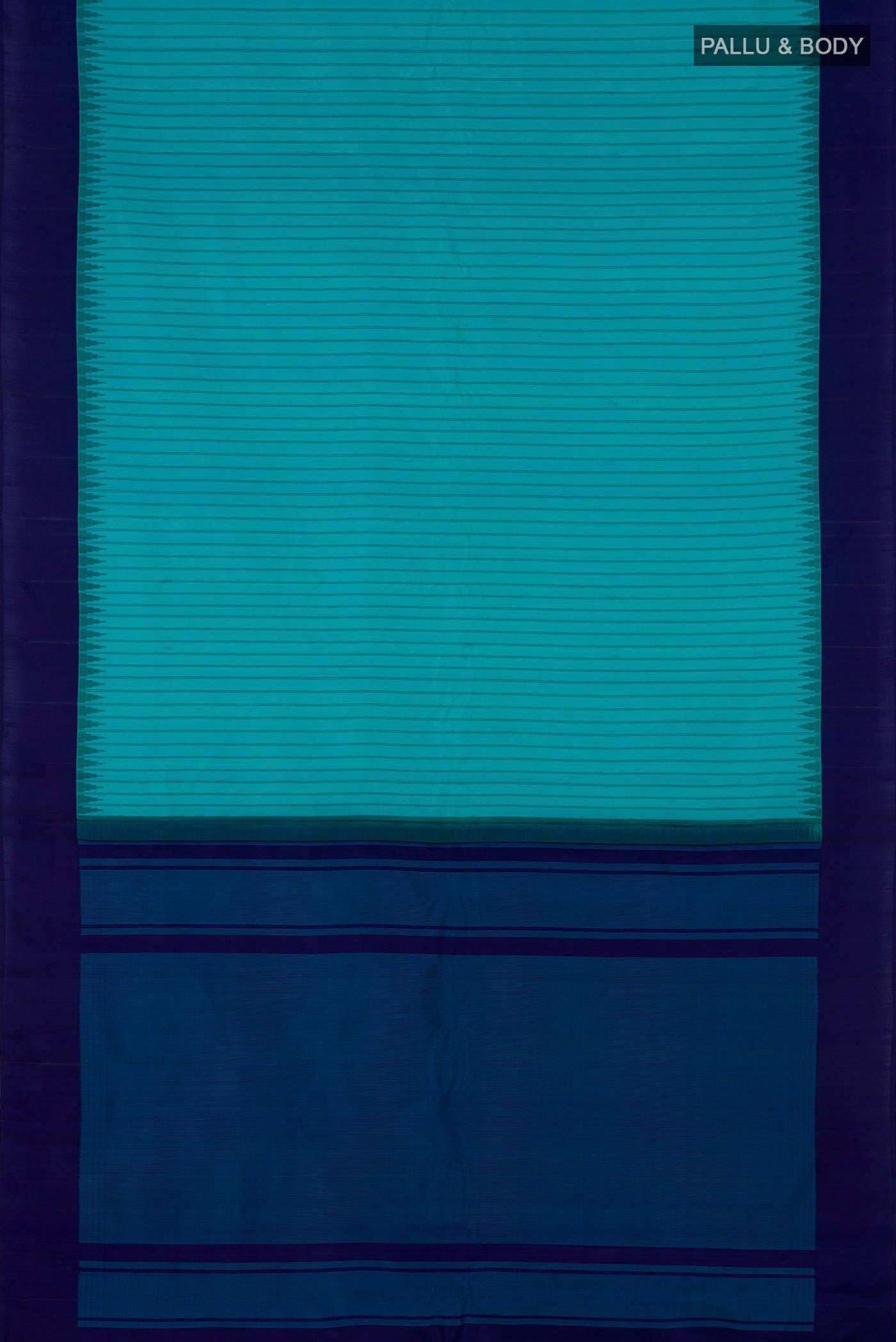 Flat view of Sky Blue Gadwal Silk Saree with Stripes on the body and Plain Border. 