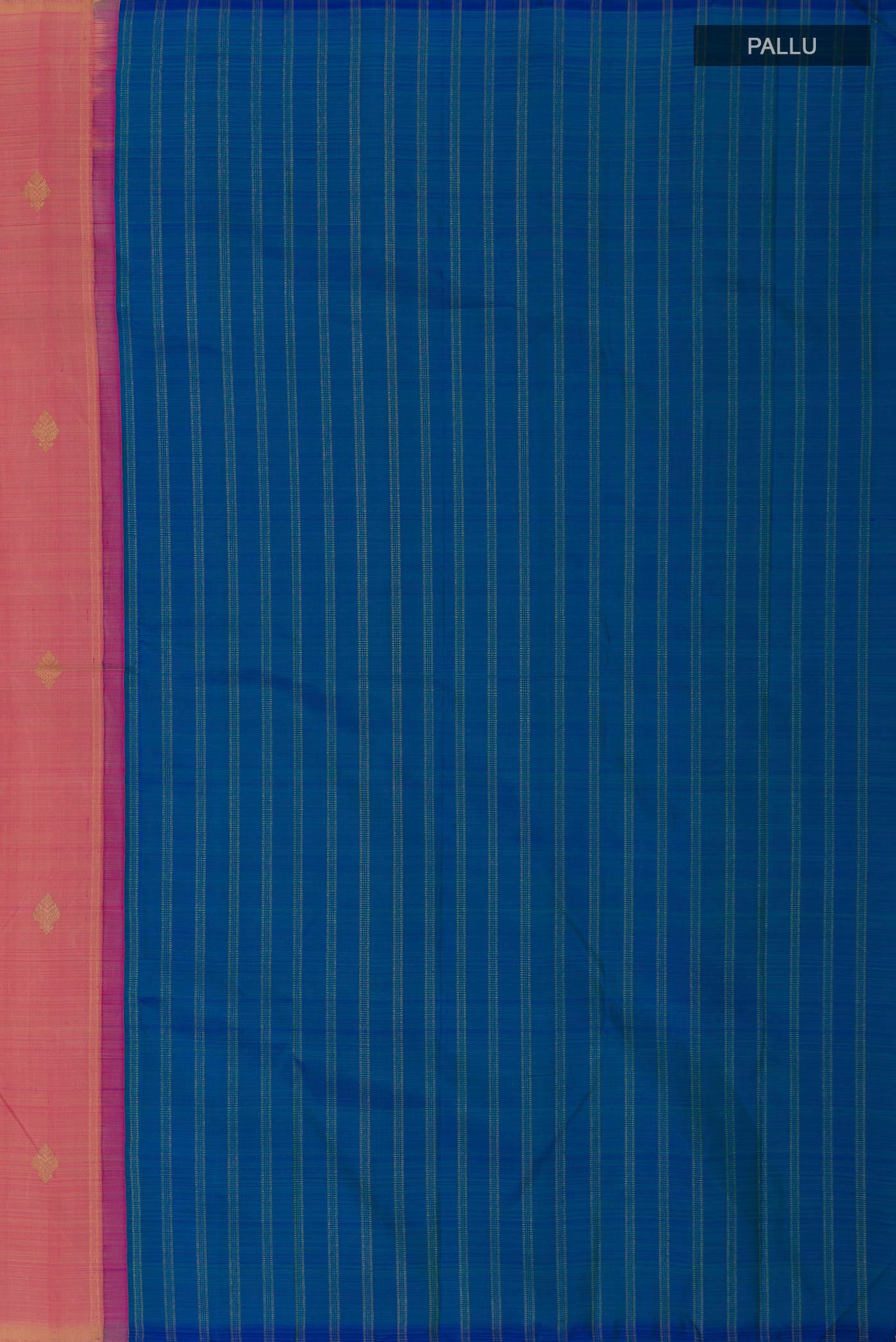 Close up image of the pallu of Pure Silk Pure Zari Pink Kanchipuram Saree with Partli on the body and Without Border. 