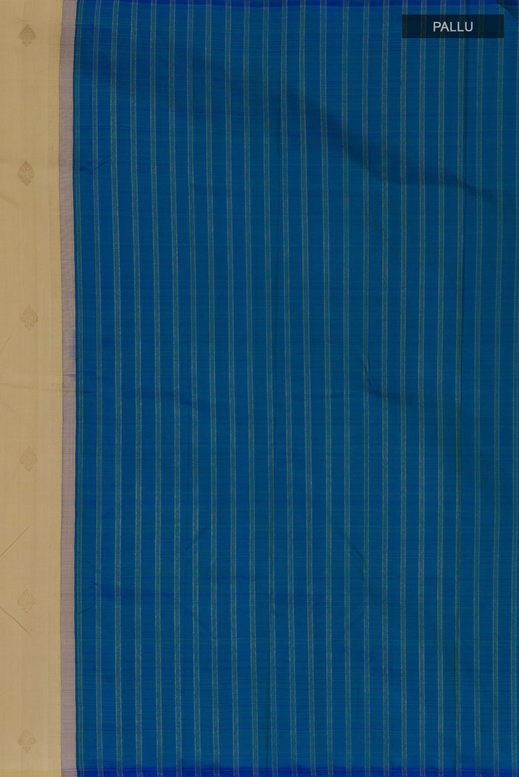 Close up image of the pallu of Pure Silk Pure Zari Multi Color Kanchipuram Saree with Half And Half on the body and Without Border. 