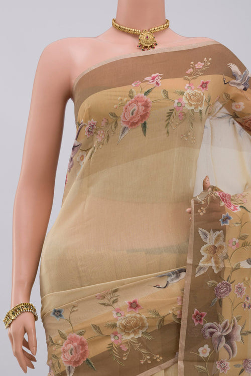 Border image of Beige Tussar Saree with Plain Body and Fancy Border. 