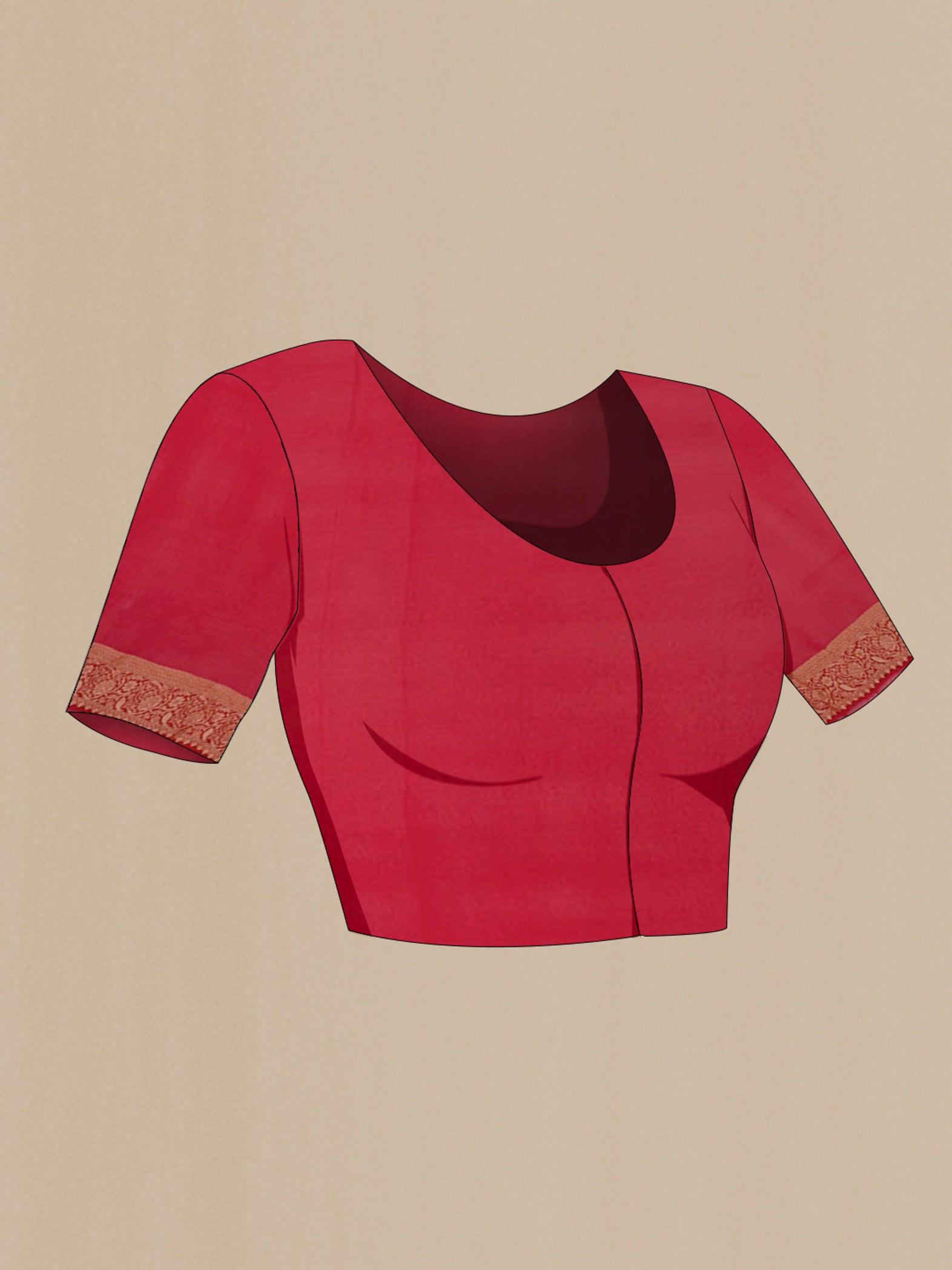 Close up image of the blouse of Red Georgette Saree with Fancy on the body and Fancy Border. 