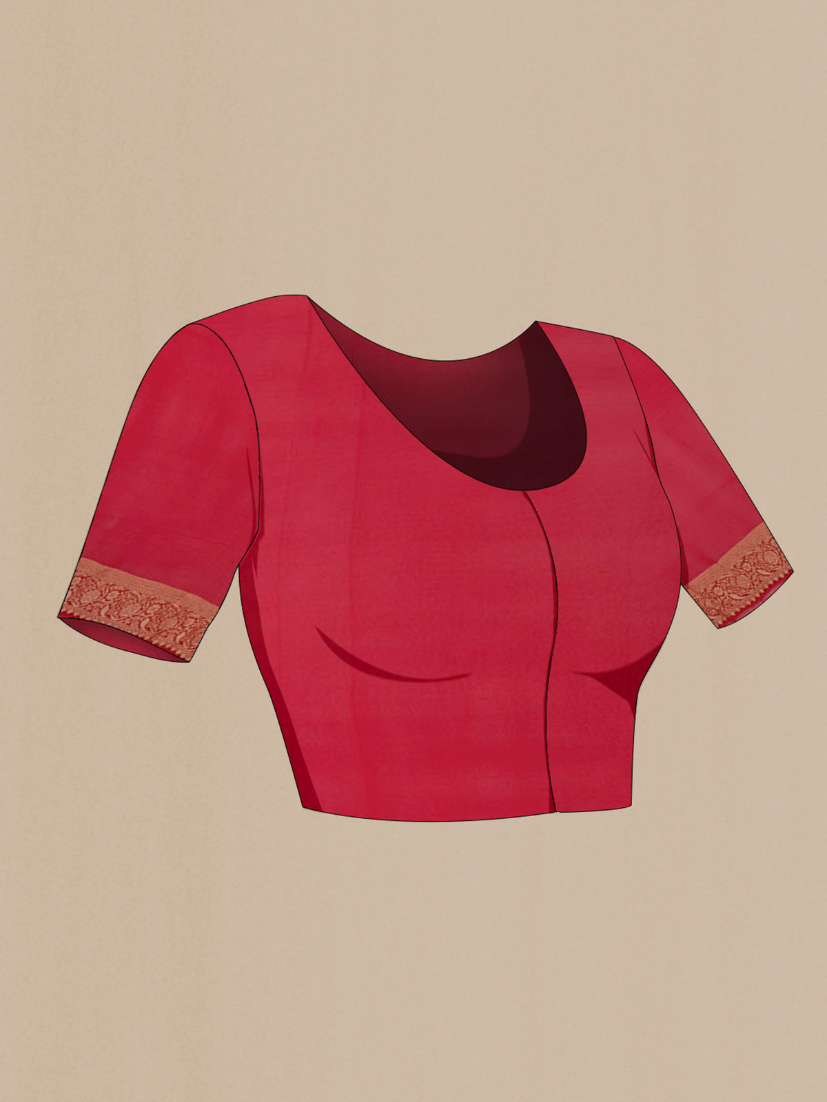 Close up image of the blouse of Red Georgette Saree with Fancy on the body and Fancy Border. 