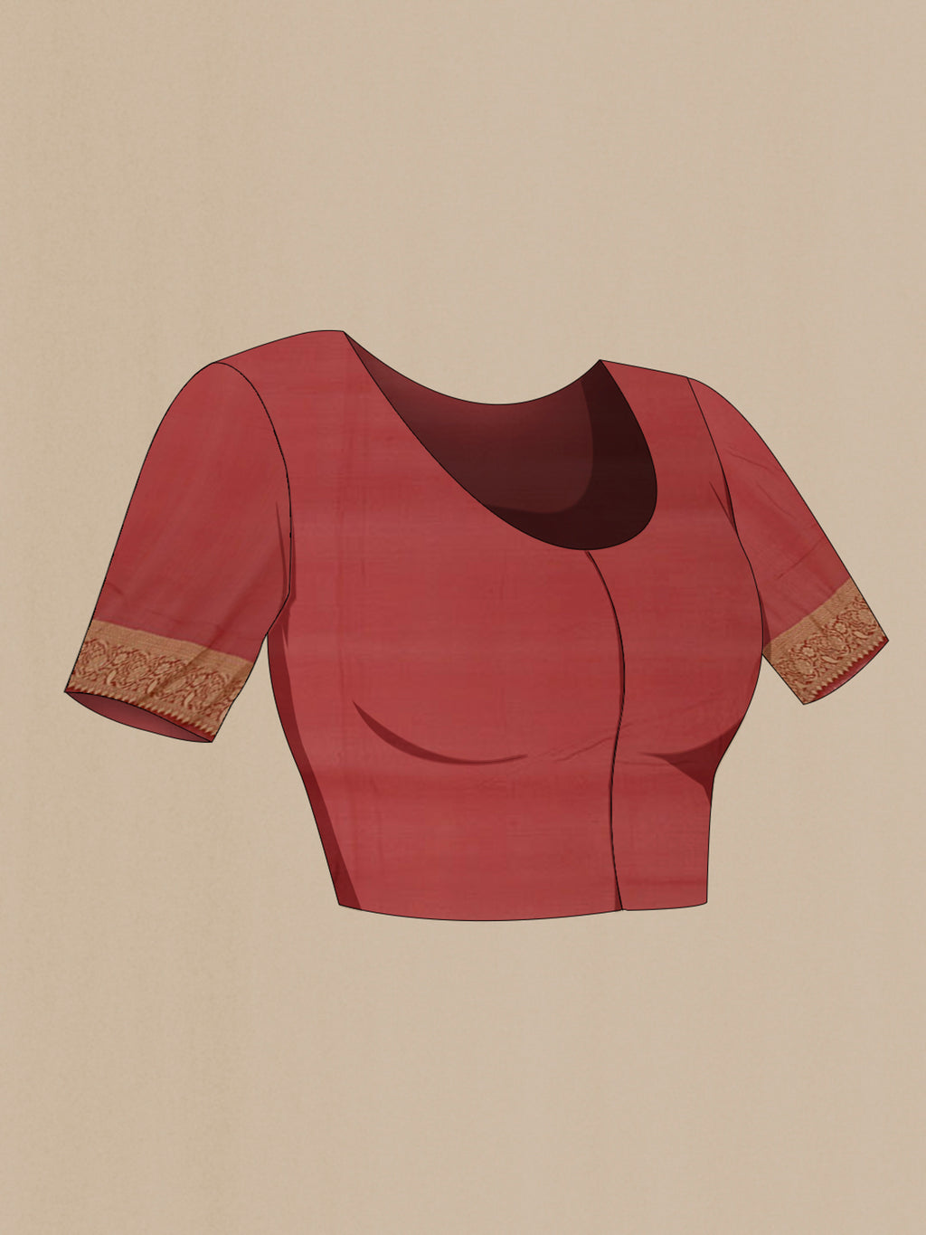 Close up image of the blouse of Rust Georgette Saree with Fancy on the body and Fancy Border. 