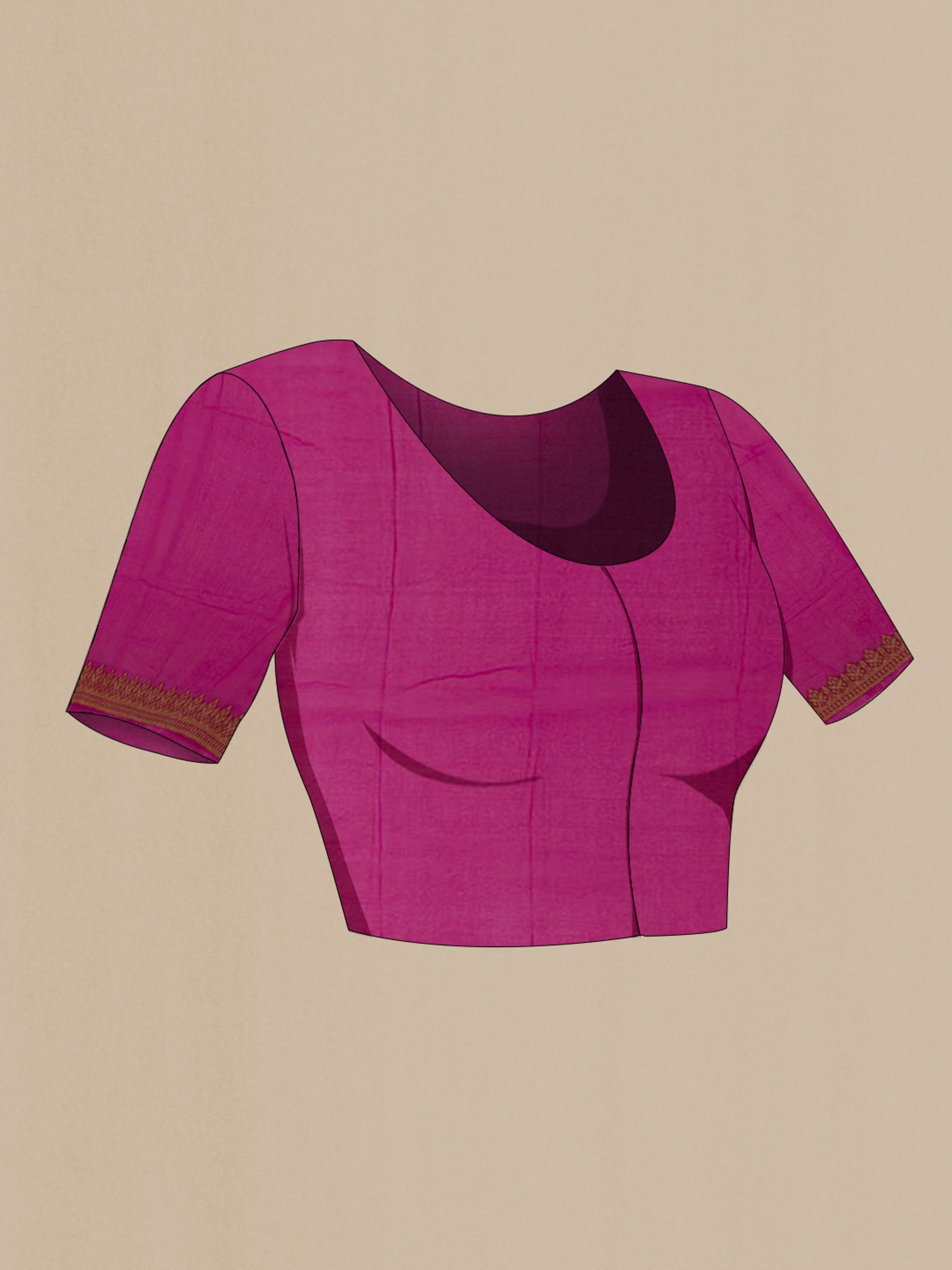 Close up image of the blouse of Purple Banarasi Georgette Saree with Fancy on the body and Fancy Border. 