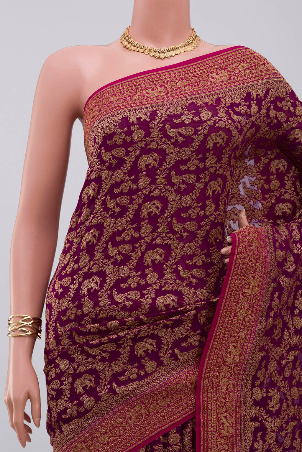Border image of Purple Banarasi Georgette Saree with Fancy on the body and Fancy Border. 